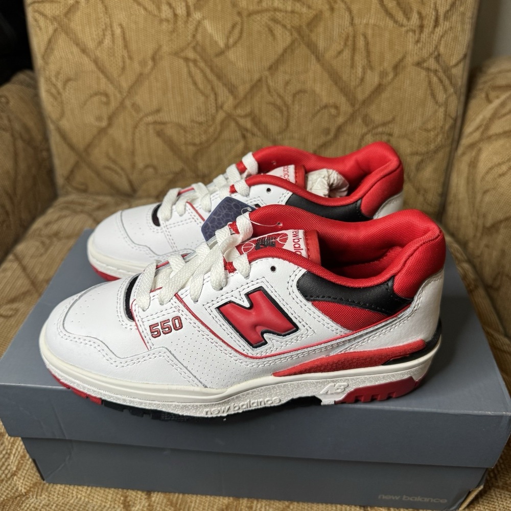 New Balance 550 White Red Low-Top Sneakers Women's 5.5 D NIB!